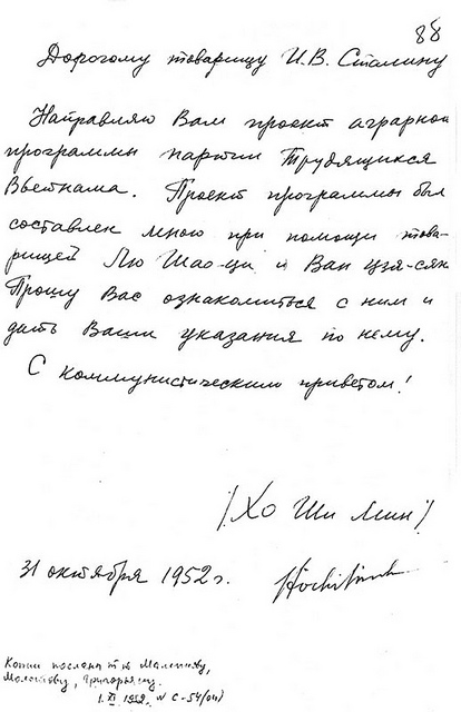 Tài liệu: Thư Hồ Chí Minh gửi Staline về đề-án Cải Cách Ruộng Đất Letter-hcm88